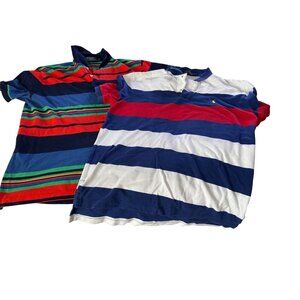 VTG lot of 2 Ralph Lauren Polo Mens L Striped Cotton Short Sleeve Shirts Preppy